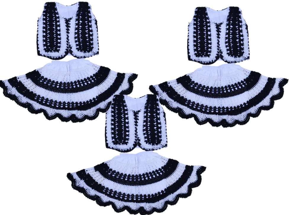 Handmade crochet baby girl's vest and skirt set (White & Black)