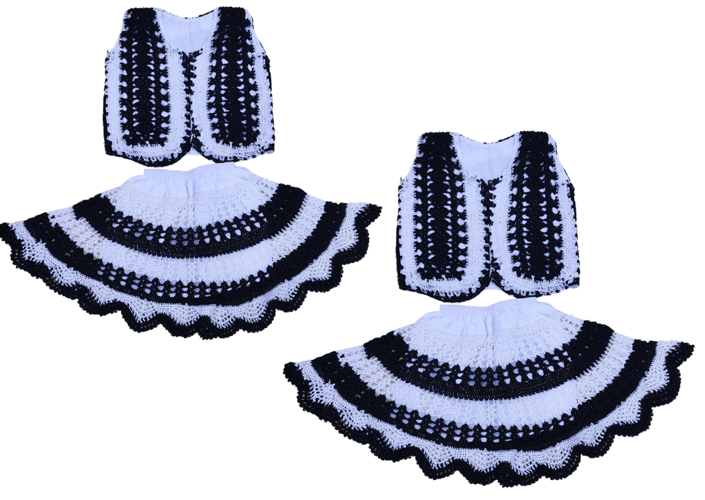 Handmade crochet baby girl's vest and skirt set (White & Black)
