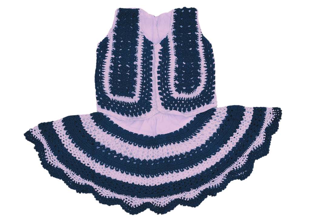 Handmade crochet baby girl's vest and skirt set (White & Blue)