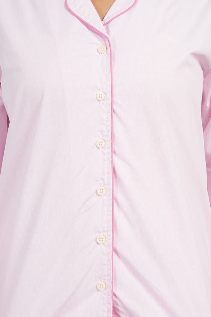 Elegant Women BREATHABLES Women Cotton Nightsuit Shirt and Pants Co-ord Set 3/4 Sleeve Notched C