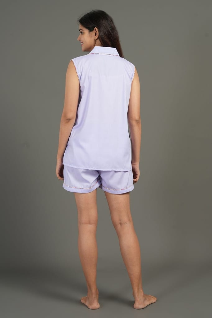 Exclusive Women BREATHABLES Women Cotton Nightsuit Shirt and Shorts Co-ord Set Sleeveless Notche