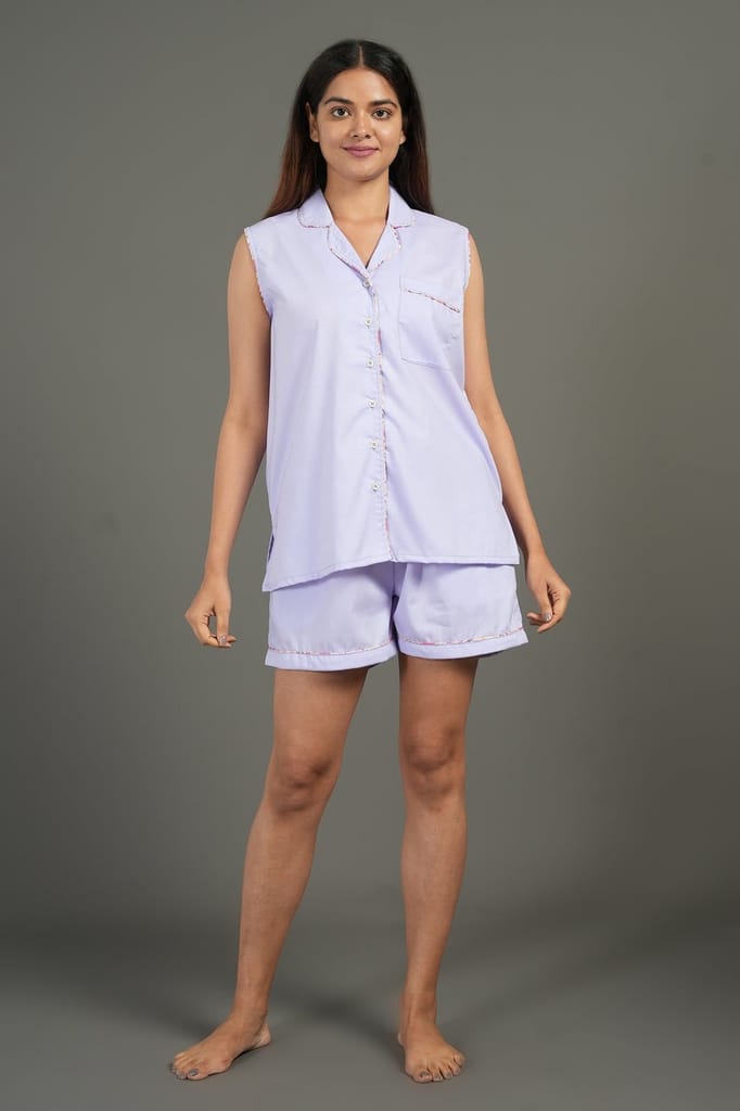 Exclusive Women BREATHABLES Women Cotton Nightsuit Shirt and Shorts Co-ord Set Sleeveless Notche