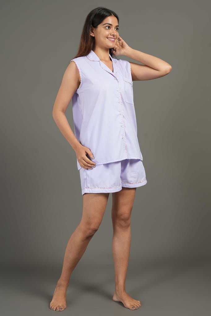 Exclusive Women BREATHABLES Women Cotton Nightsuit Shirt and Shorts Co-ord Set Sleeveless Notche