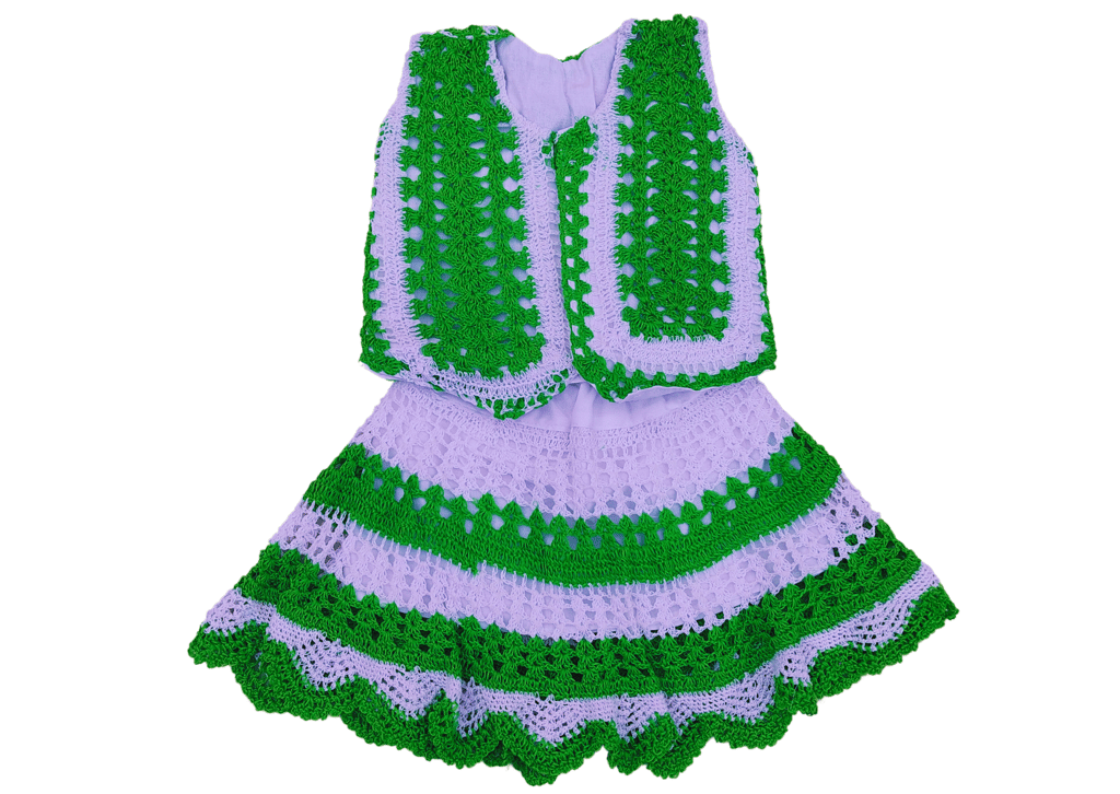Handmade crochet baby girl's vest and skirt set (White & Parrot Green)