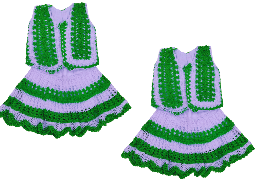 Handmade crochet baby girl's vest and skirt set (White & Parrot Green)
