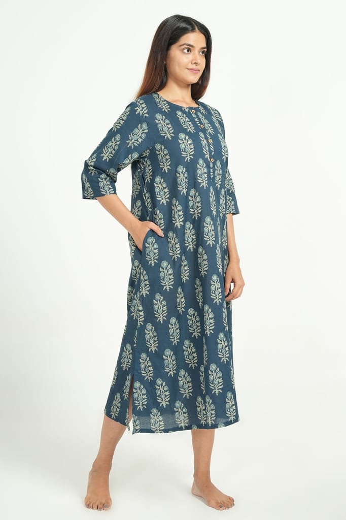 New Women BREATHABLES Women Cotton Printed Loungewear Dress Short Sleeve Round Neck Comfort Loos