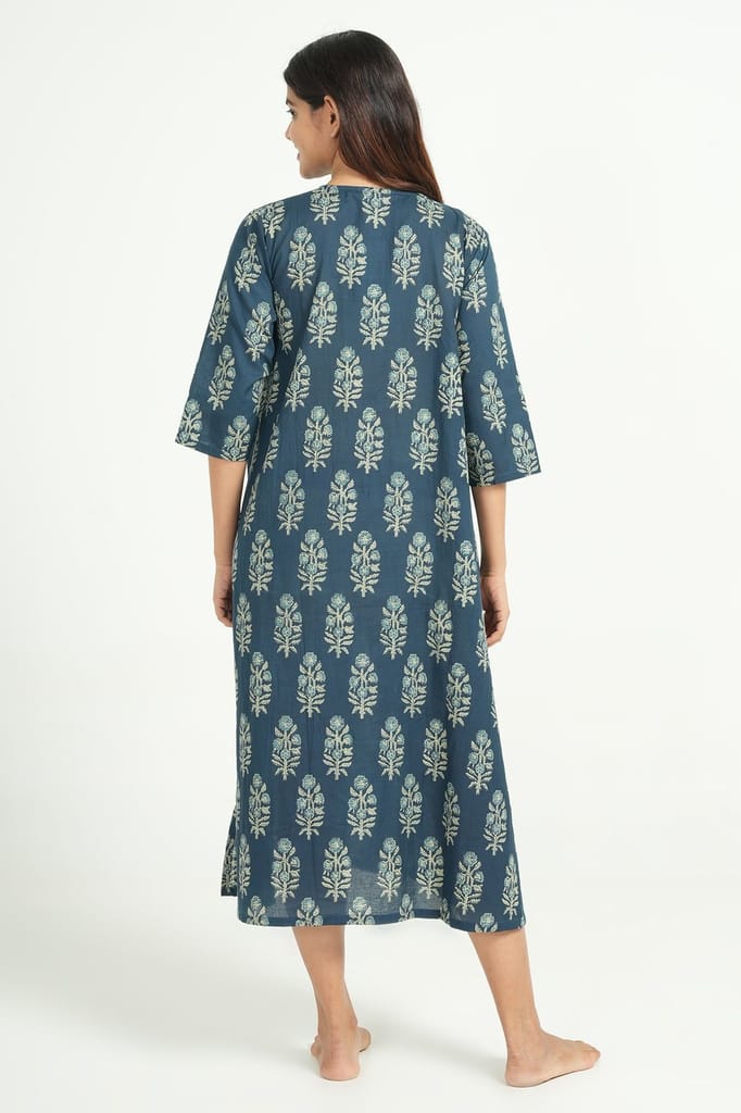New Women BREATHABLES Women Cotton Printed Loungewear Dress Short Sleeve Round Neck Comfort Loos