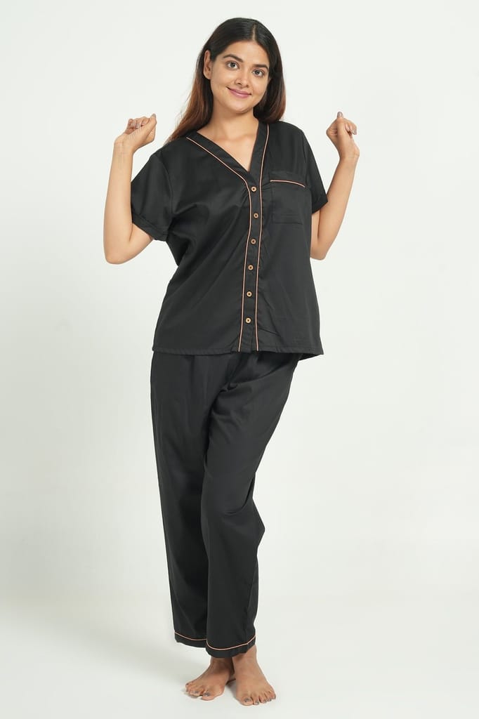 Affordable Women BREATHABLES Women Cotton Nightsuit Shirt and Pants Co-ord Set Short Sleeve V Ne