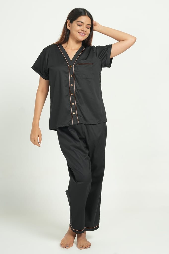 Affordable Women BREATHABLES Women Cotton Nightsuit Shirt and Pants Co-ord Set Short Sleeve V Ne