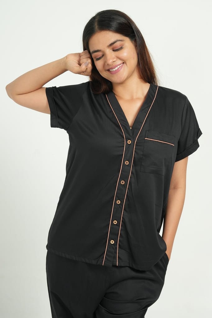 Affordable Women BREATHABLES Women Cotton Nightsuit Shirt and Pants Co-ord Set Short Sleeve V Ne