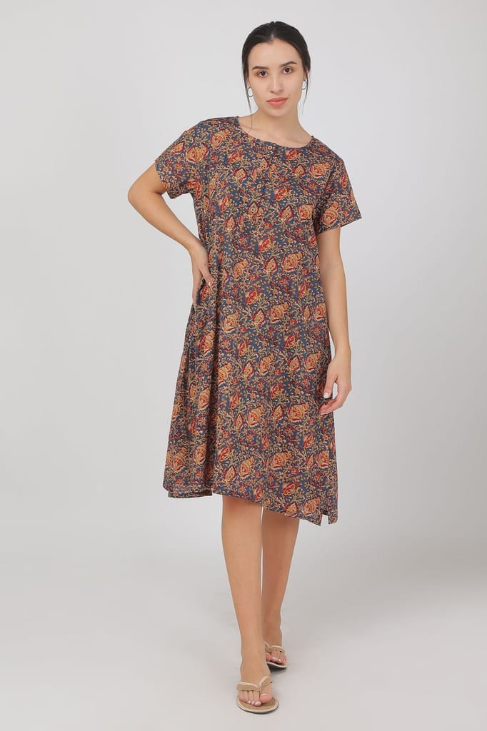 Luxurious Women BREATHABLES Women Cotton Printed Loungewear Dress Short Sleeve Round Neck Comfor