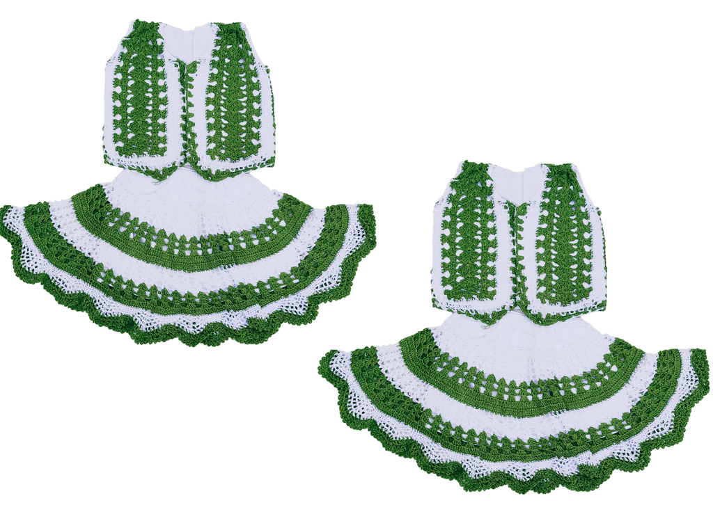 Handmade crochet baby girl's vest and skirt set (White & Olive Green)