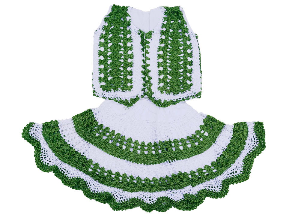 Handmade crochet baby girl's vest and skirt set (White & Olive Green)