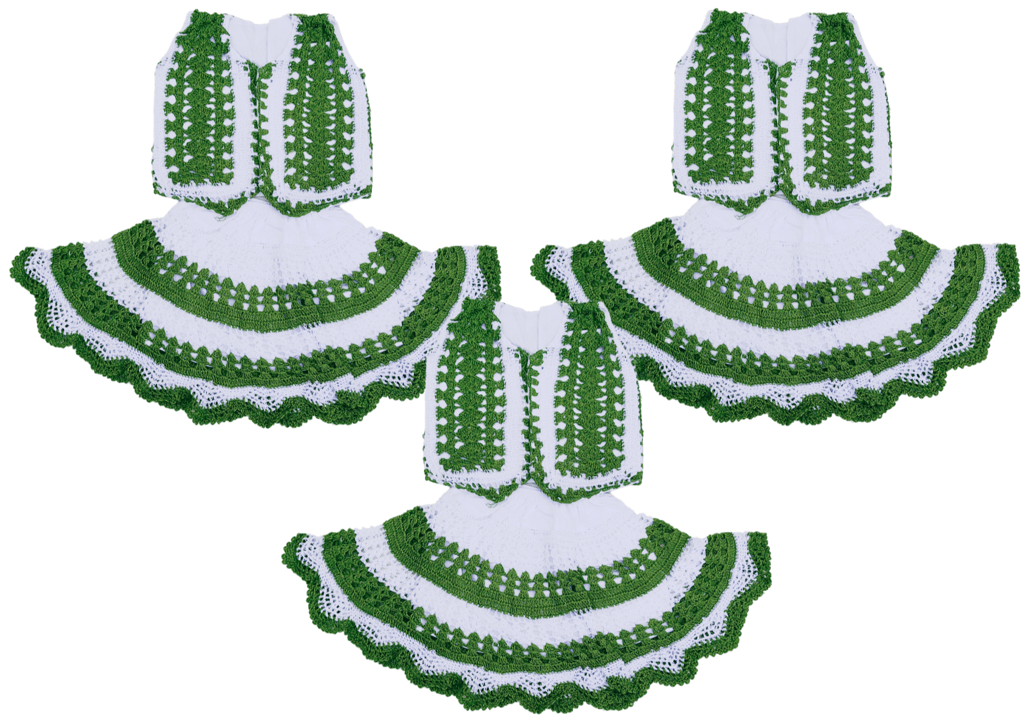 Handmade crochet baby girl's vest and skirt set (White & Olive Green)