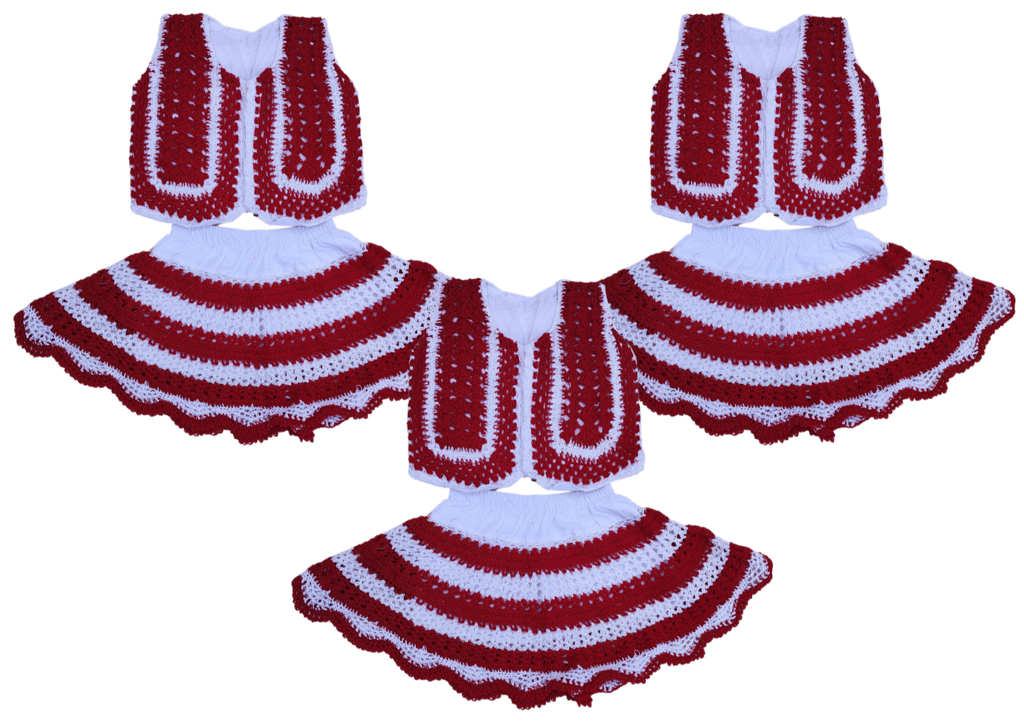 Handmade crochet baby girl's vest and skirt set (White & Maroon)