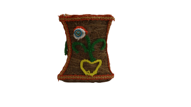 Handmade Coconut Shell Pen Stand with Embroidered Flower Design