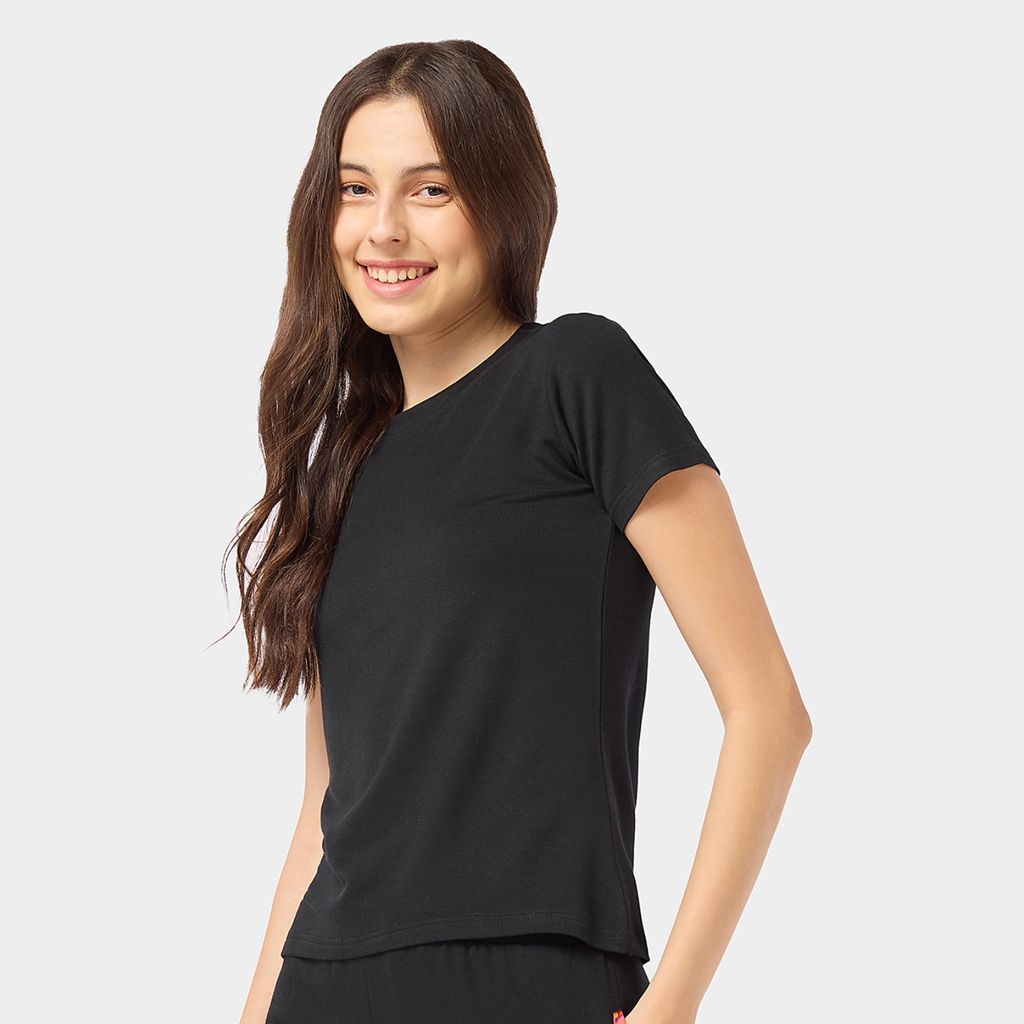 Bummer Women's Round Neck Solid Lounge T-Shirts | Relaxed Fit,Terry Modal & Half-Sleeve Tshirt - Afterhours