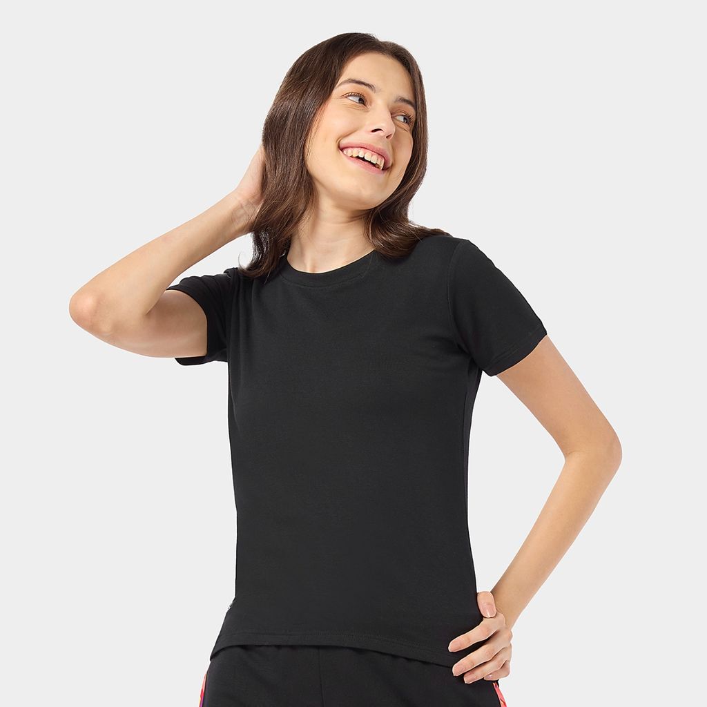 Bummer Women's Round Neck Solid Lounge T-Shirts | Relaxed Fit,Terry Modal & Half-Sleeve Tshirt - Afterhours