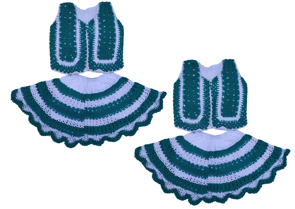 Handmade crochet baby girl's vest and skirt set (White & Aqua Blue)