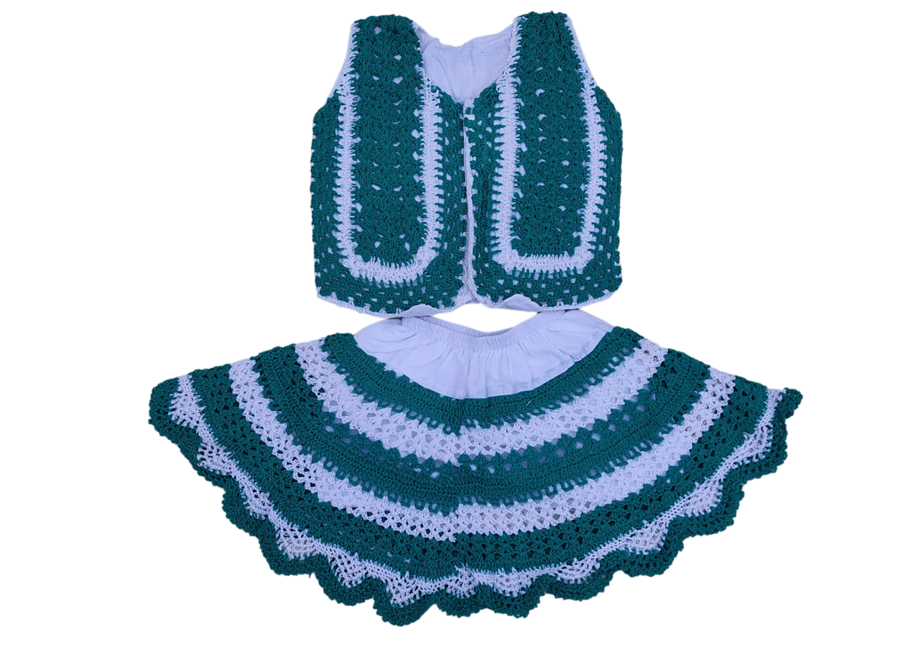 Handmade crochet baby girl's vest and skirt set (White & Aqua Blue)