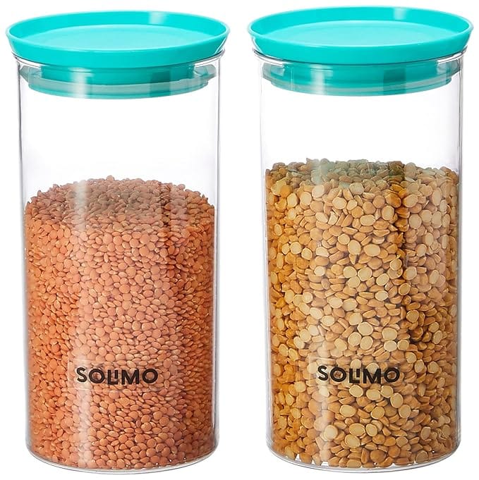 2-Piece Glass Food Storage Jar with Airtight Lid for Kitchen Pantry Organization and Storage - 1500ml Each