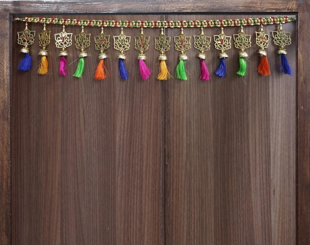 GardenBliss Traditional Ganeshay/Pom Pom Handmade Door Bandarwal Toran for Home Decor | Traditional Hanging Multicolor Diwali Decoration Bandarwal (Size - 3 Ft Toran, 36" Inch.) (GT33)
