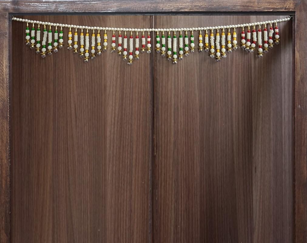 GardenBliss White Jhoomar Toran for Main Door Latest | Traditional Hanging Multicolor Diwali Decoration Bandarwal (Size - 3 Ft Toran, 36" Inch.) (GT12)