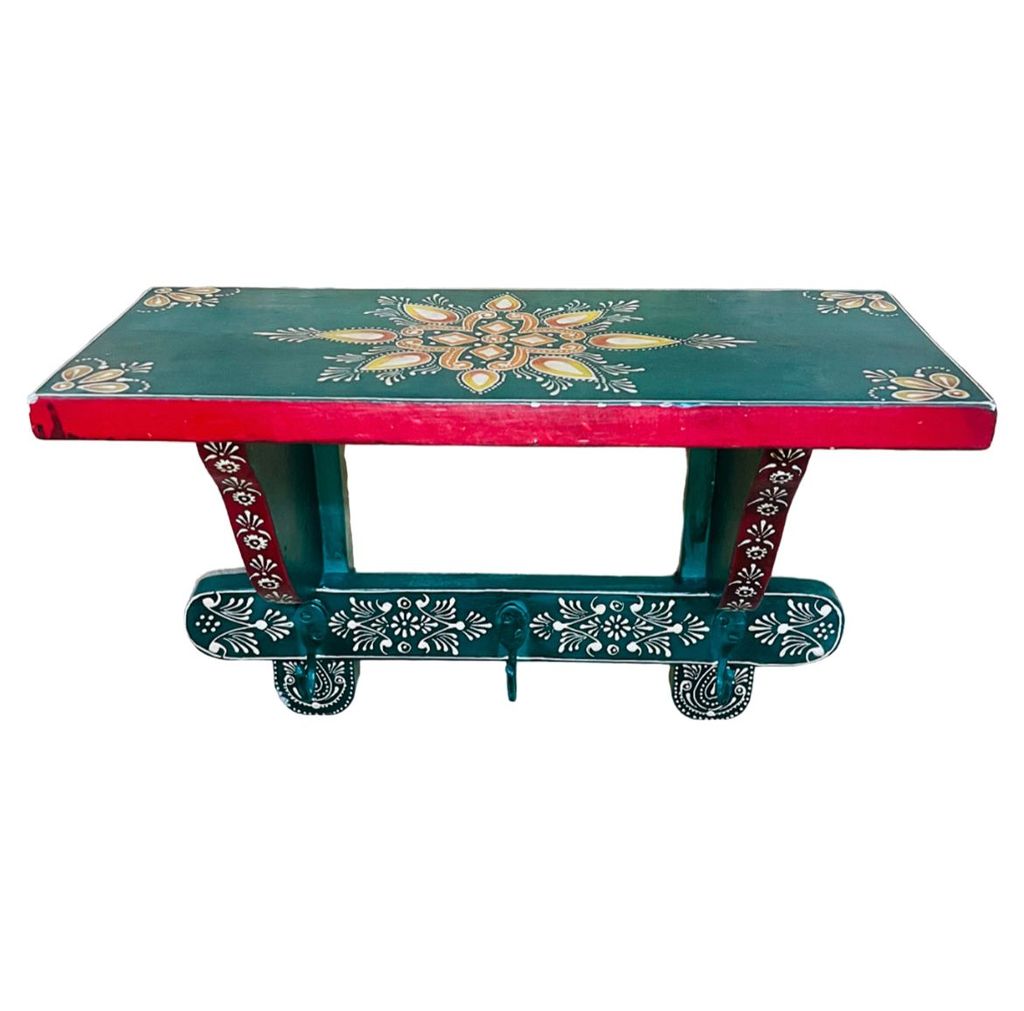 Wooden handpainted telephone stand with 3 hangers with vintage looks.