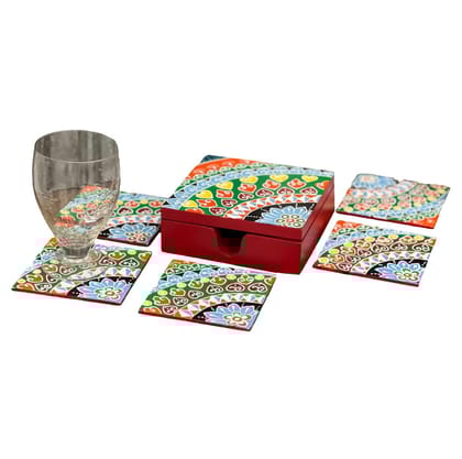 Wooden handpainted Coasters set of 6 - Tea Coaster - Dining Table Decor Accessories - Coster Set for Dining Table for Hot Pots - Coasters for Cups Set of 6 -Durable and Long-Lasting, Premium Finish
