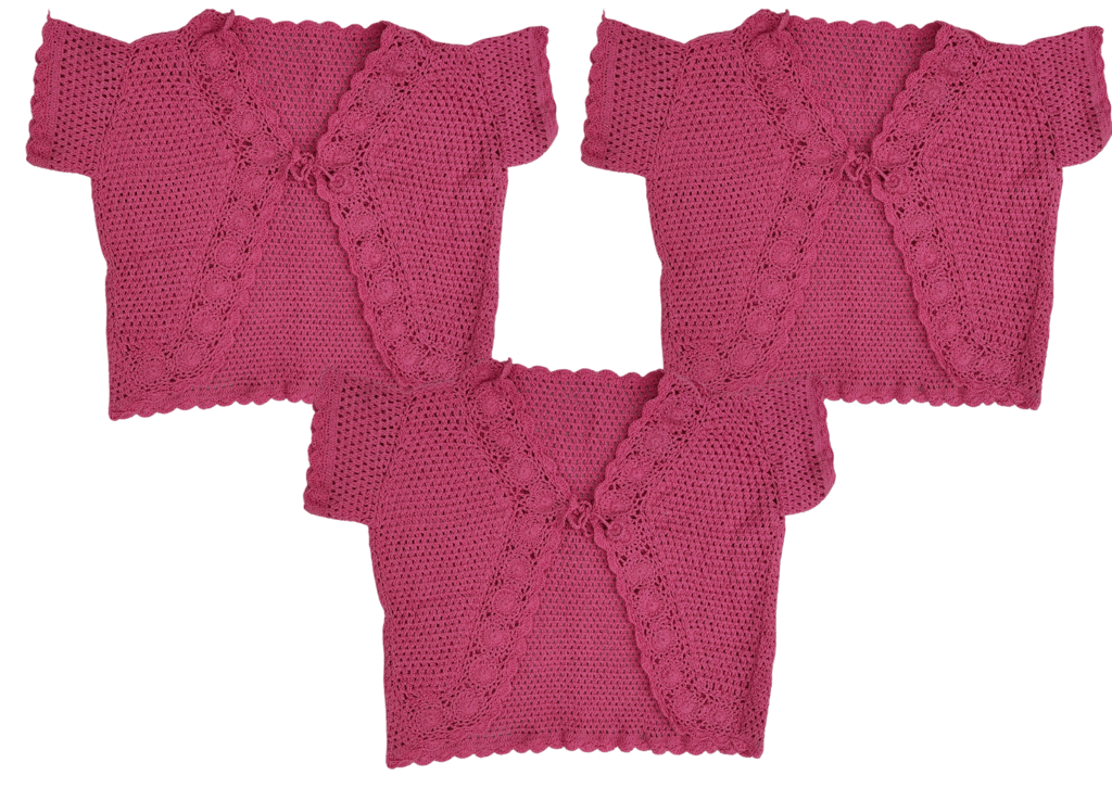 Handmade pink crochet Women Self Design Floral lace Regular Open Front Shrug