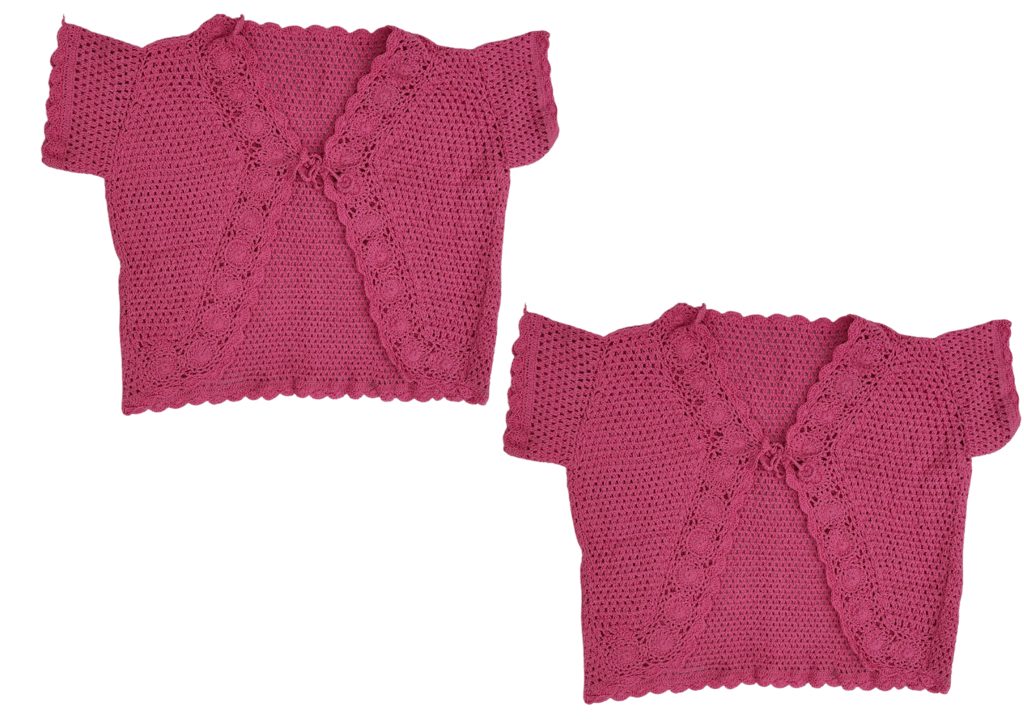 Handmade pink crochet Women Self Design Floral lace Regular Open Front Shrug