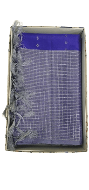 Purple Handloom Pure Katan Silk Saree With Silver Zari Butta Work And Pallu