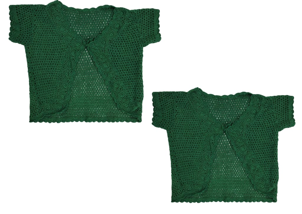 Handmade Green crochet Women Self Design Floral lace Regular Open Front Shrug