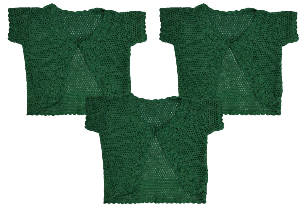 Handmade Green crochet Women Self Design Floral lace Regular Open Front Shrug