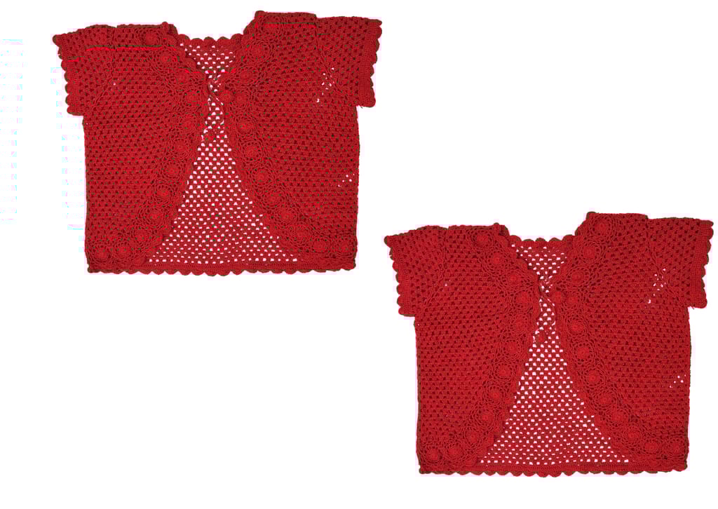 Handmade Red crochet Women Self Design Floral lace Regular Open Front Shrug