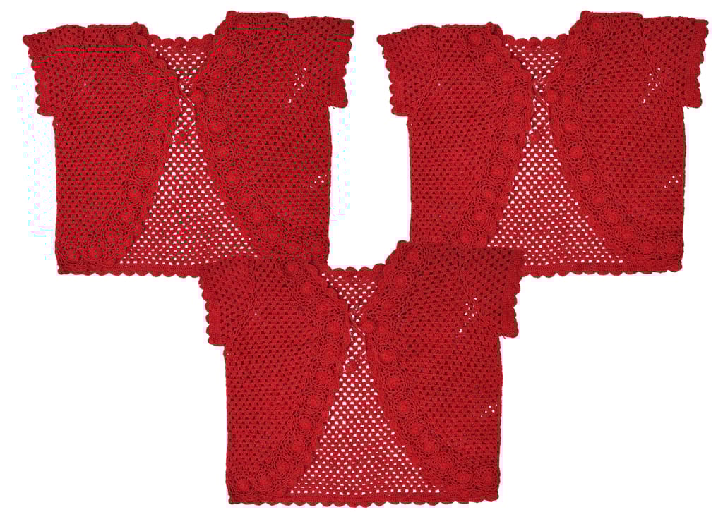 Handmade Red crochet Women Self Design Floral lace Regular Open Front Shrug
