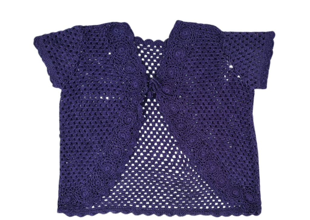 Handmade Purple Crochet Women Self Design Floral lace Regular Open Front Shrug