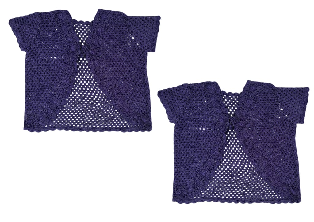 Handmade Purple Crochet Women Self Design Floral lace Regular Open Front Shrug