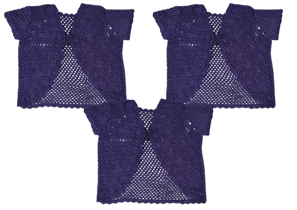 Handmade Purple Crochet Women Self Design Floral lace Regular Open Front Shrug