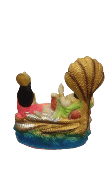 Blissful Polymer Unbreakable Action Lord Vishnu Laxmi Idol Handicraft Statue With Sheshnaag