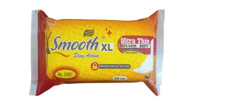 Smooth XL Ultra Thin Extra Large Soft Sanitary Napkins with Wings - 280mm (Pack of 12)