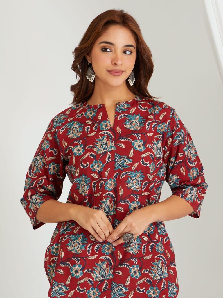 Premium Women BREATHABLES Women Cotton Printed Loungewear Kurta and Pants Co-ord Set 3/4 Sleeve 