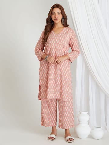 Peach Whisper 100% Pure linen printed co-ord sets