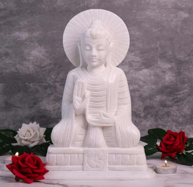 KIKI DECOR ™ White Marble Buddha Statue for Home and Office Front (9 inch)