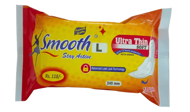 Smooth Ultra Thin Soft Sanitary Pads with Wings L - 240mm, 12 Pcs