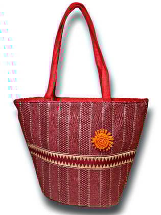SS Eco-Life Jute Attractive Handbag for Women. Flower stitched on front for Shopping, Party and Office.