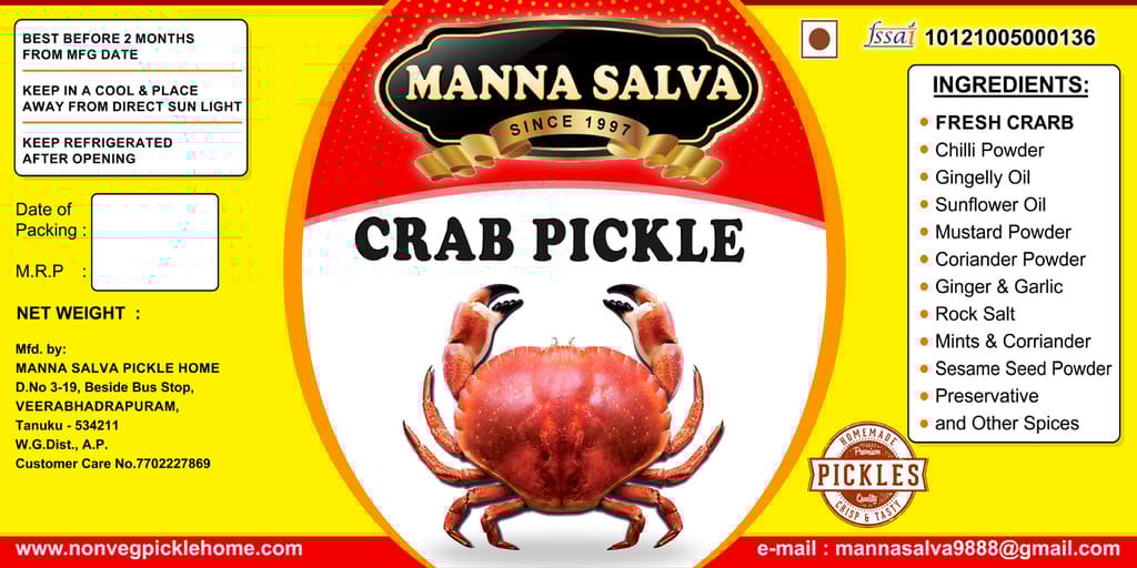 Manna Salva Pickles- Crab Pickle - Non-Veg Pickle