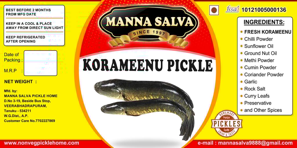 Manna Salva Pickles- Korameenu Pickle - Non-Veg Pickle