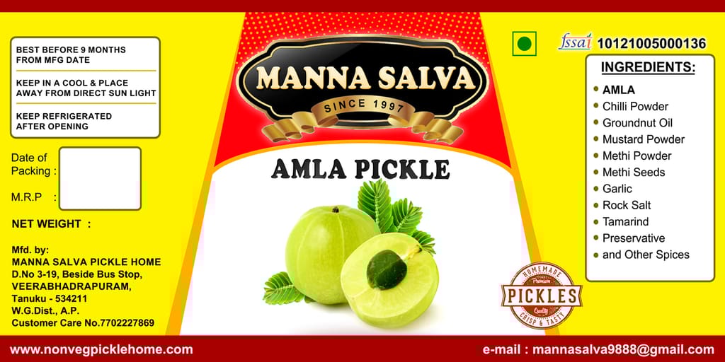 Manna Salva Pickles- Amla Pickle - Veg Pickle