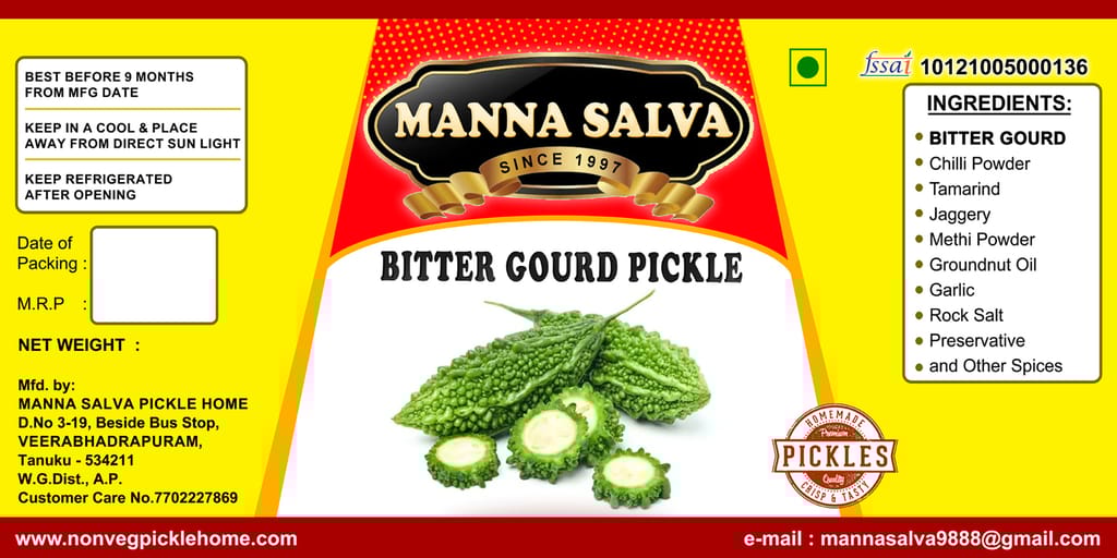 Manna Salva Pickles -  Bitter Gourd Pickle - Veg Pickle